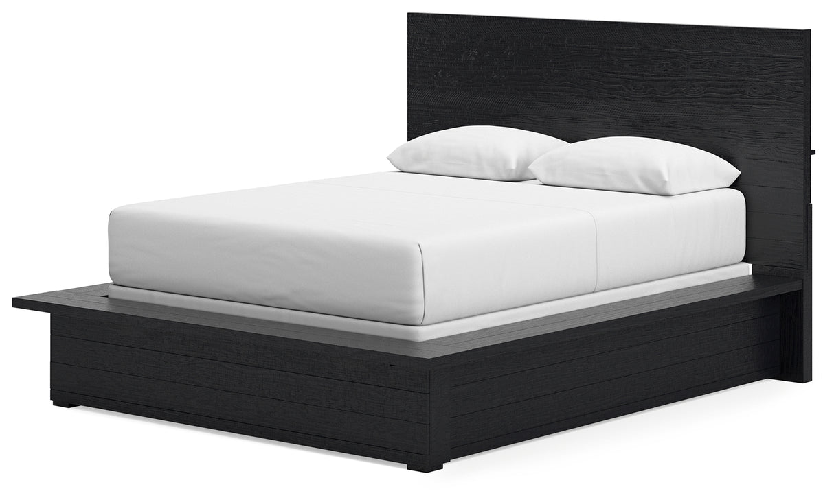 Londer Queen Panel Bed with Mirrored Dresser and Nightstand in Black from Ashley - Luna Furniture