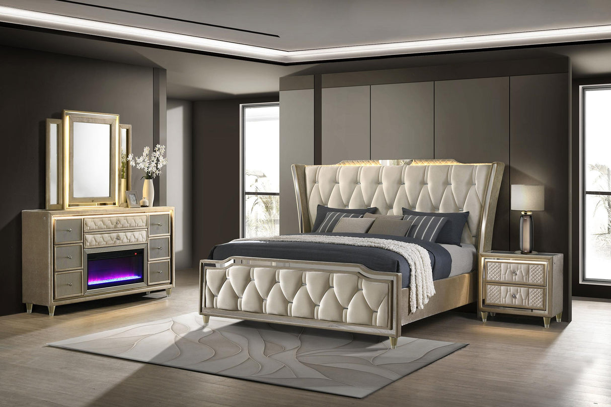 Lorient Ivory and Camel 4-Piece Eastern King Bedroom Set from Coaster - Luna Furniture