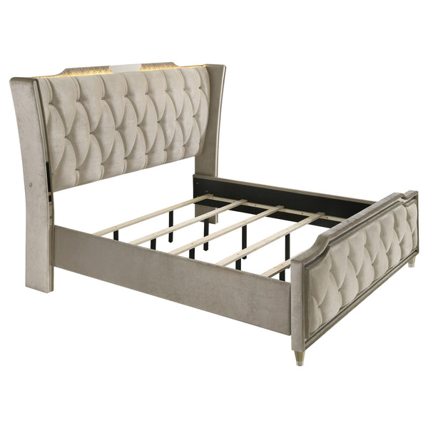 Lorient Ivory and Camel Eastern King LED Upholstered Bed