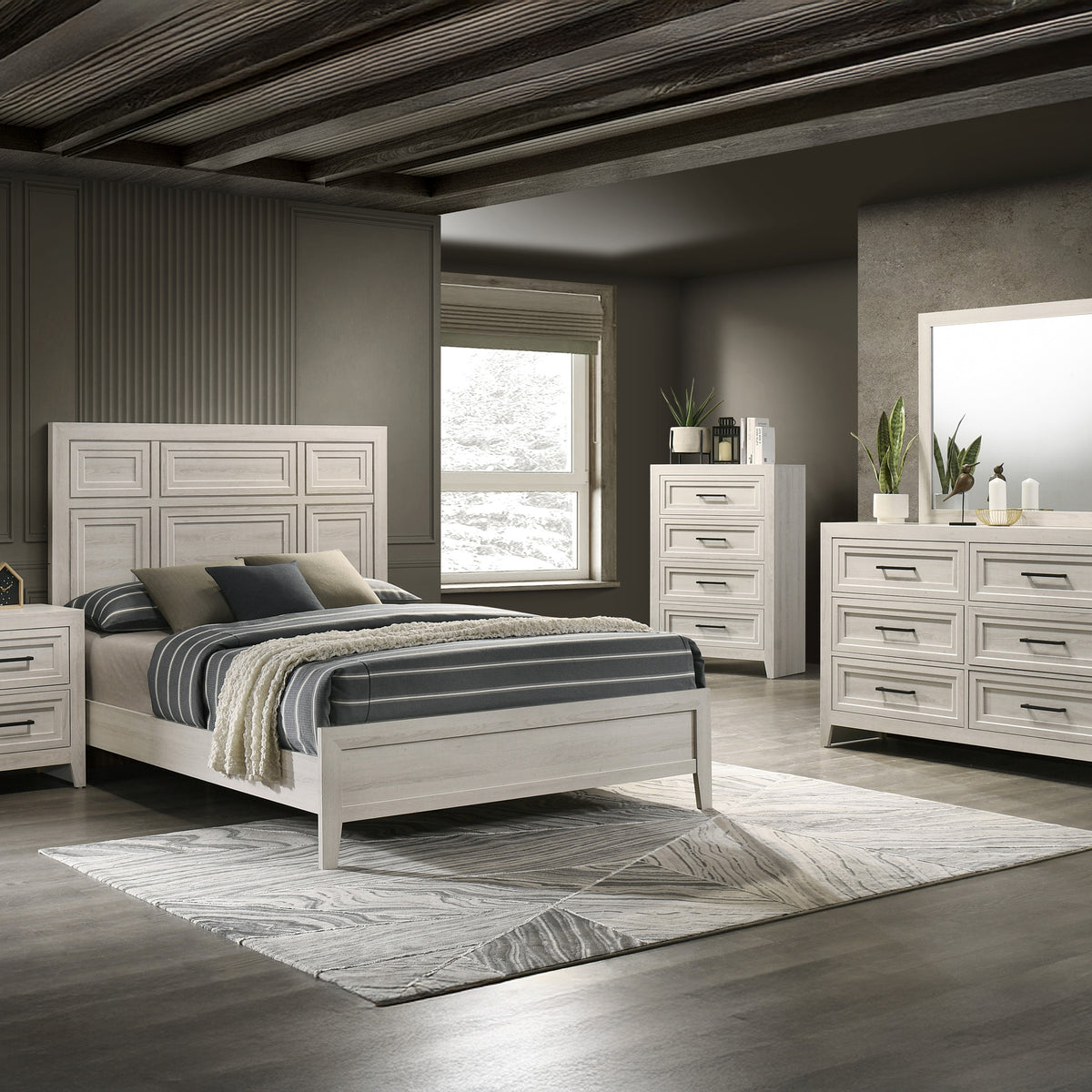 Crown Mark Lorraine Antique White Panel Bedroom Set