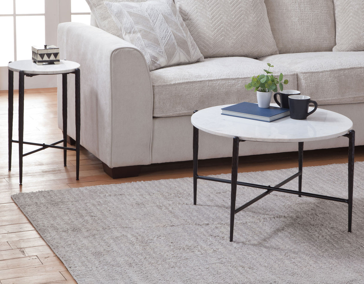 Loxie White 16″ Round Solid Marble Top End Table from Steve Silver - Luna Furniture