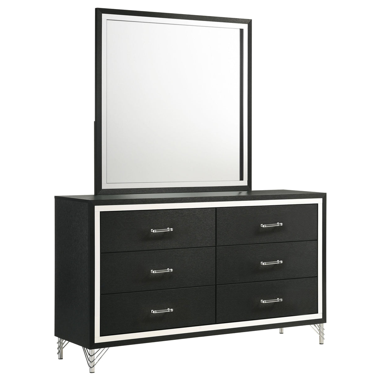 Lucia Black 6-Drawer Dresser and Mirror from Coaster - Luna Furniture
