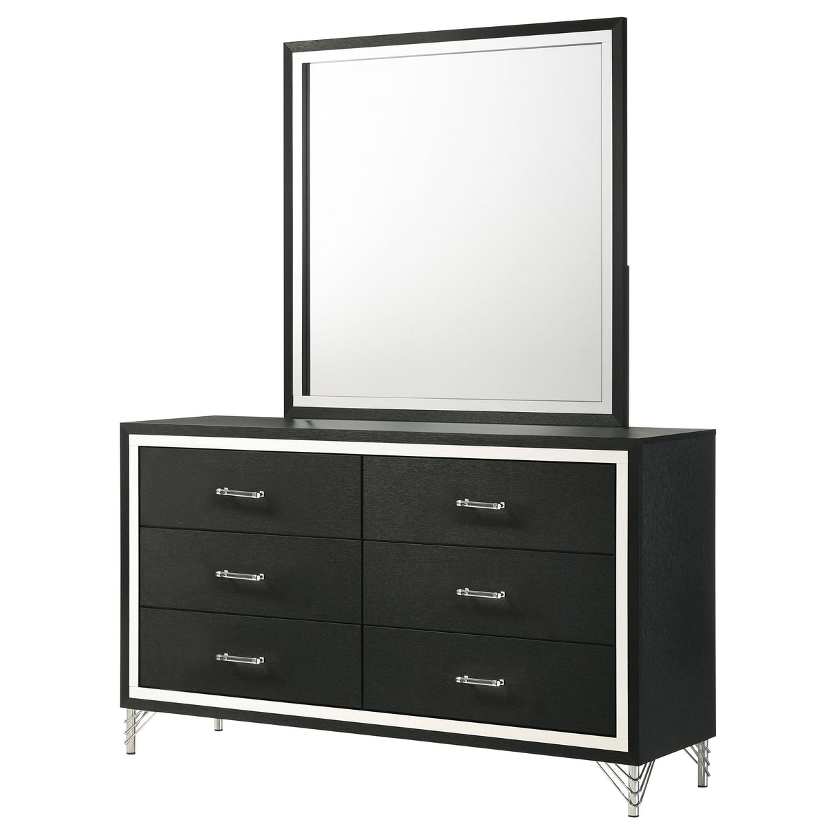 Lucia Black 6-Drawer Dresser and Mirror from Coaster - Luna Furniture
