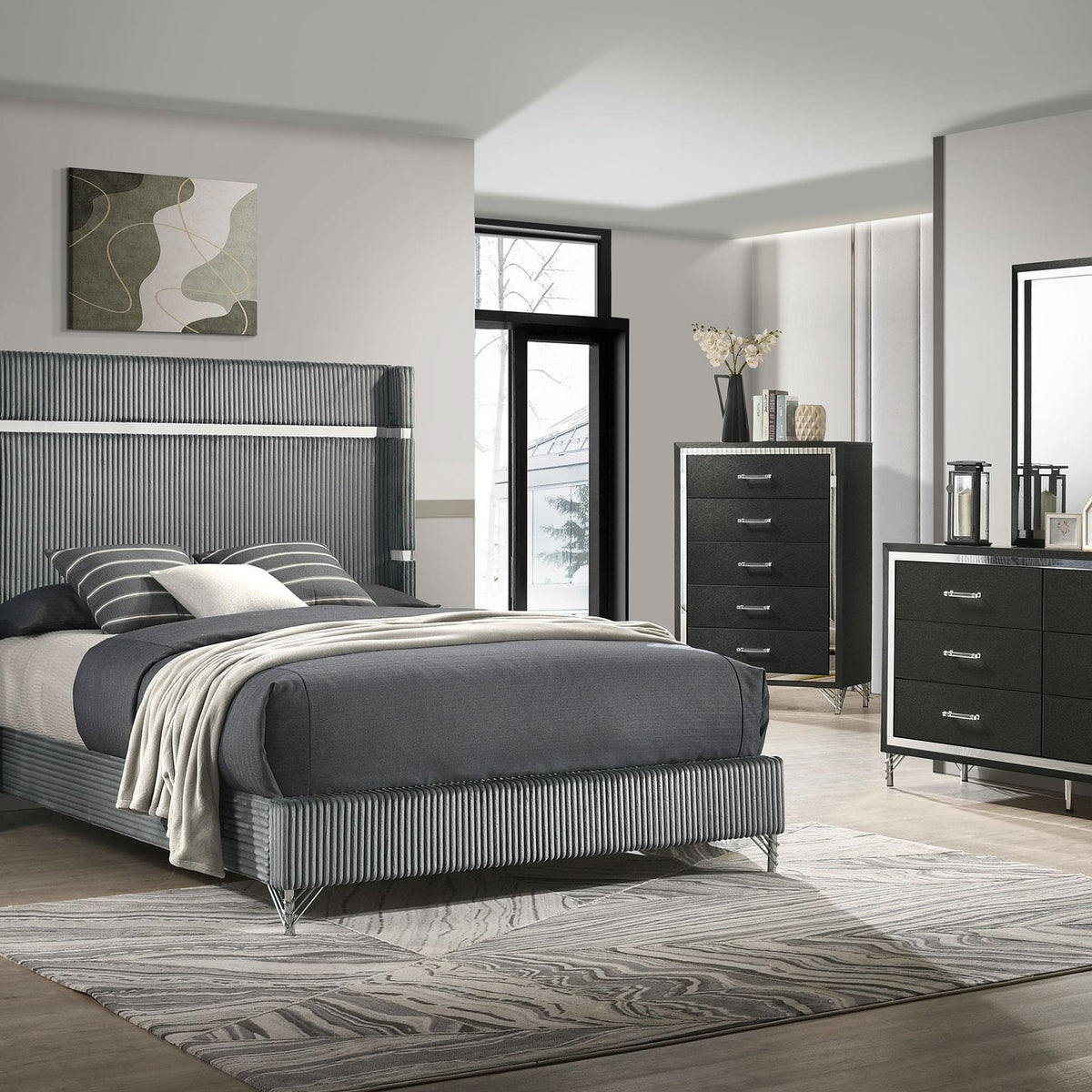 Coaster Lucia Gray and Black Bedroom Set – Luna Furniture