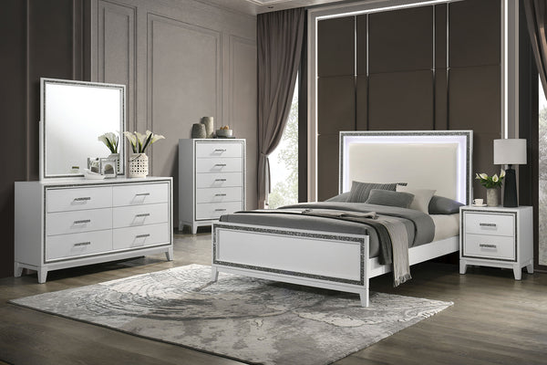 Lucida White LED King Bed