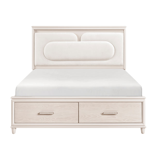 Lunaris Beige King Platform Bed with Footboard Storage