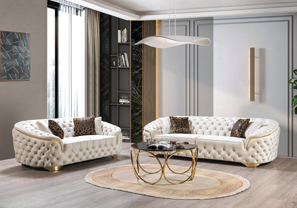 Lupino Ivory Velvet Living Room Set