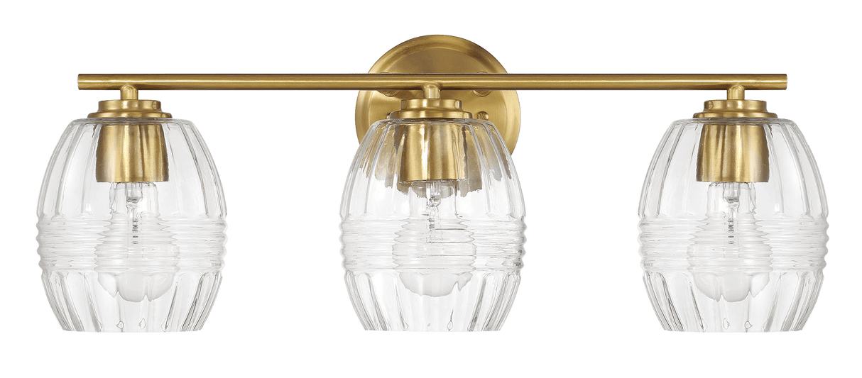 Luster Three Lights Vanity With Clear Glass for Bathrooms above Mirror Wall Lamp - Satin Brass from Ashcroft Furniture - Luna Furniture