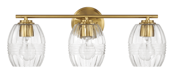 Luster Three Lights Vanity With Clear Glass for Bathrooms above Mirror Wall Lamp - Satin Brass