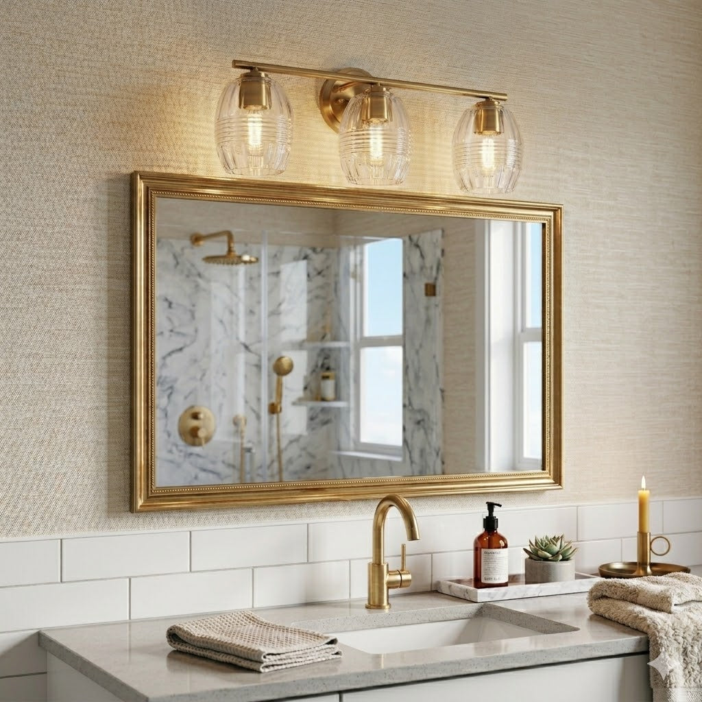Luster Three Lights Vanity With Clear Glass for Bathrooms above Mirror Wall Lamp - Satin Brass from Ashcroft Furniture - Luna Furniture