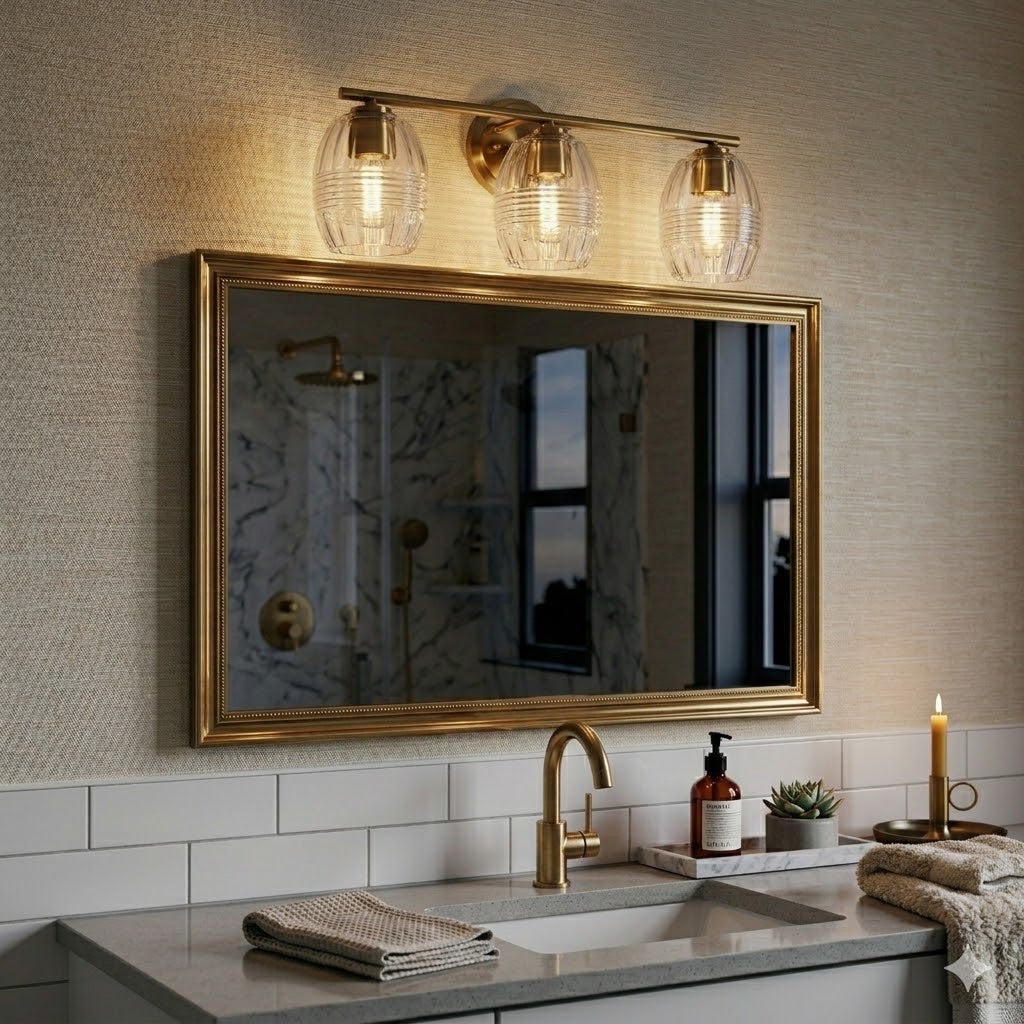 Luster Three Lights Vanity With Clear Glass for Bathrooms above Mirror Wall Lamp - Satin Brass from Ashcroft Furniture - Luna Furniture