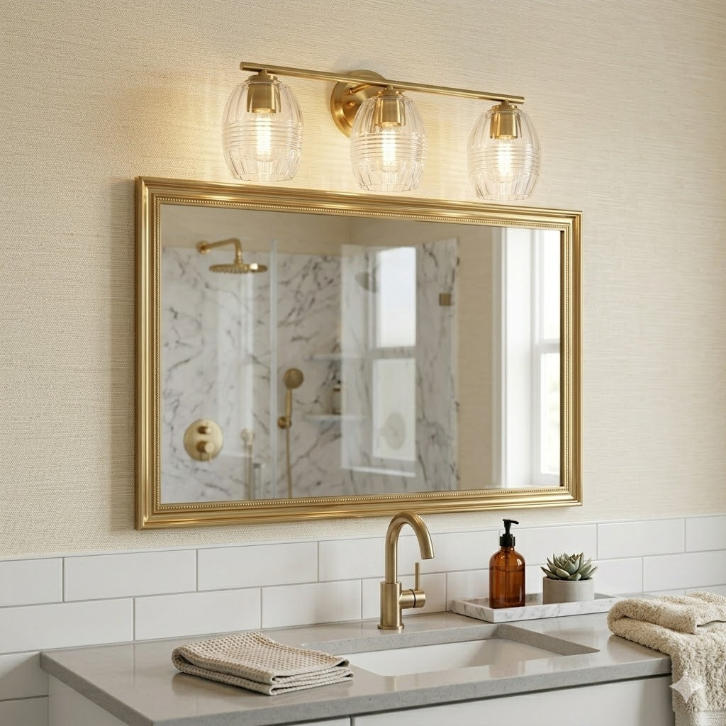 Luster Three Lights Vanity With Clear Glass for Bathrooms above Mirror Wall Lamp - Satin Brass from Ashcroft Furniture - Luna Furniture