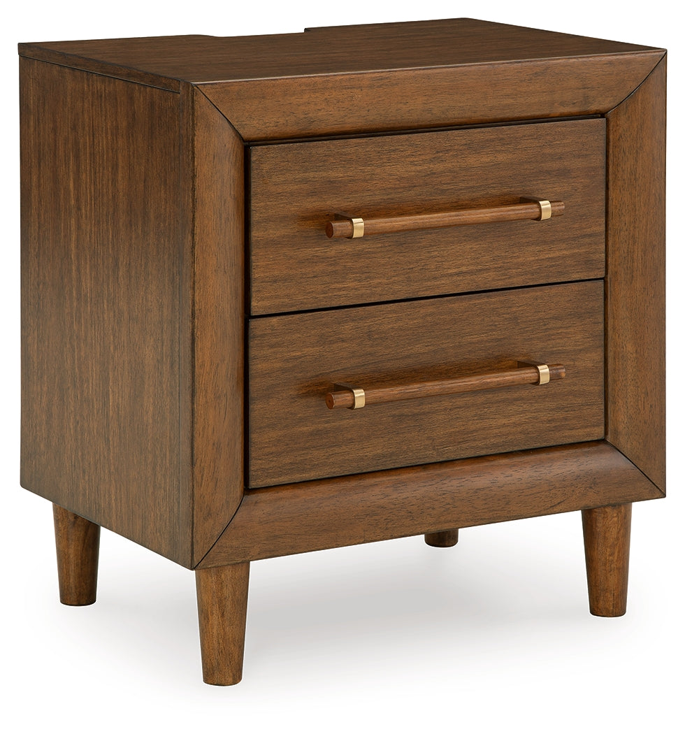 Lyncott California King Upholstered Bed with Mirrored Dresser and Nightstand in Brown from Ashley - Luna Furniture
