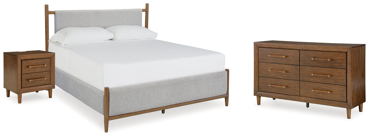 Lyncott King Upholstered Bed with Dresser and Nightstand in Brown from Ashley - Luna Furniture