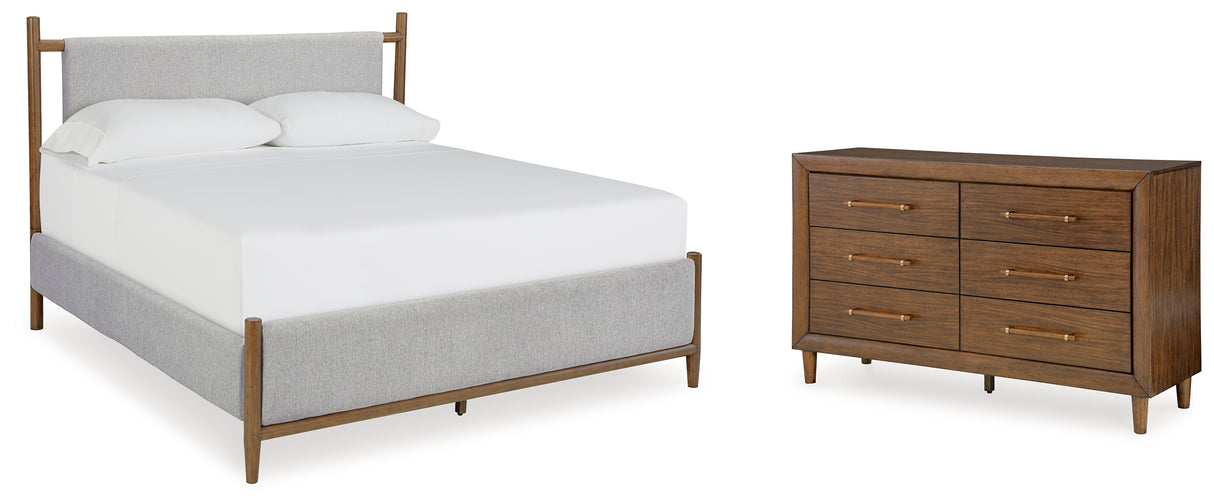 Lyncott Queen Upholstered Bed with Dresser in Brown from Ashley - Luna Furniture