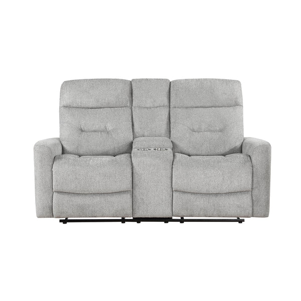 Lyndon Gray Double Reclining Loveseat with Center Console