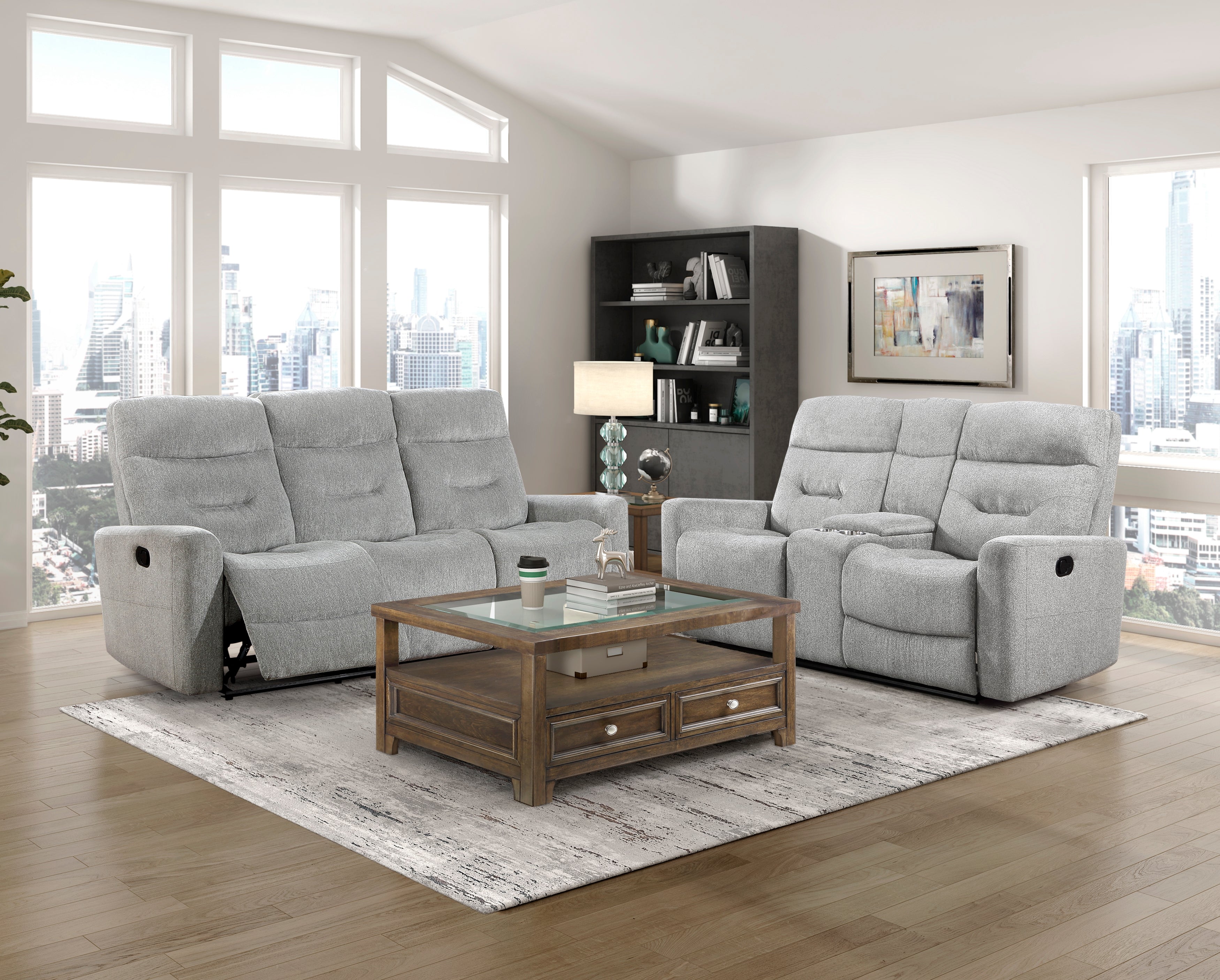 Lyndon Gray Double Reclining Living Room Set – Luna Furniture