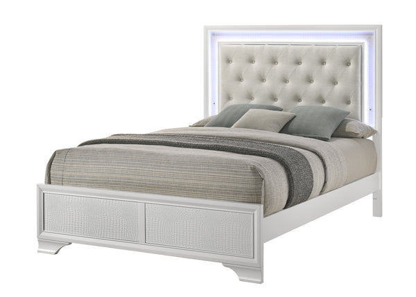 Lyssa Oat and Frost Full LED Upholstered Panel Bed