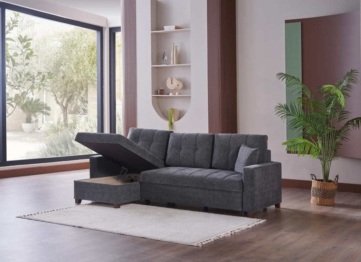 Mocca Selma Gray Reversible Storage Sleeper Sofa Chaise from Bellona - Luna Furniture