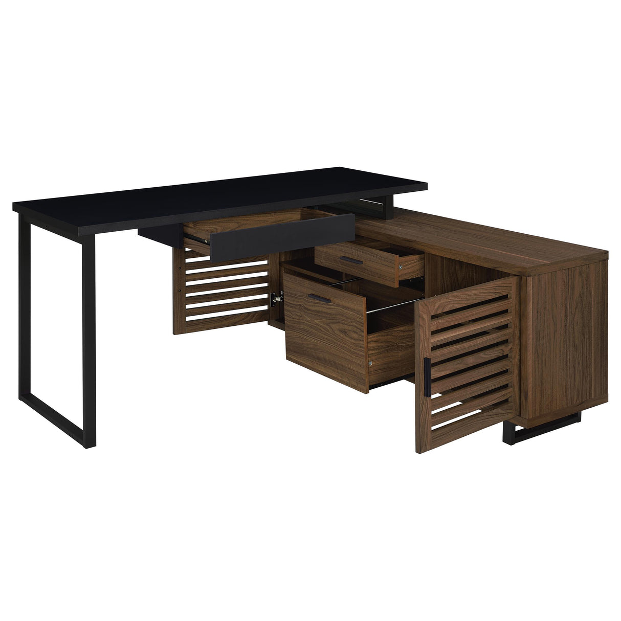 Maddox Black and Walnut L-Shape Office Computer Desk from Coaster - Luna Furniture