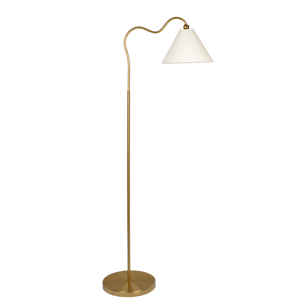 Majestic Brass Ring Base Curved Floor Lamp with Triangle White Drum Shade from Ashcroft Furniture - Luna Furniture