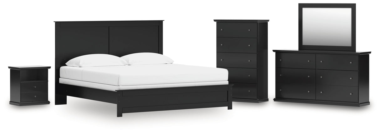 Maribel King Panel Bed with Mirrored Dresser, Chest and Nightstand in Black from Ashley - Luna Furniture