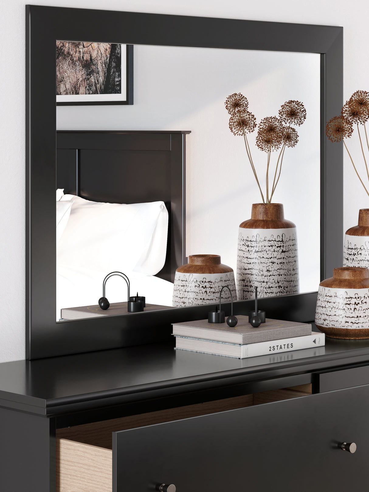 Maribel King Panel Bed with Mirrored Dresser and 2 Nightstands in Black from Ashley Furniture - Luna Furniture