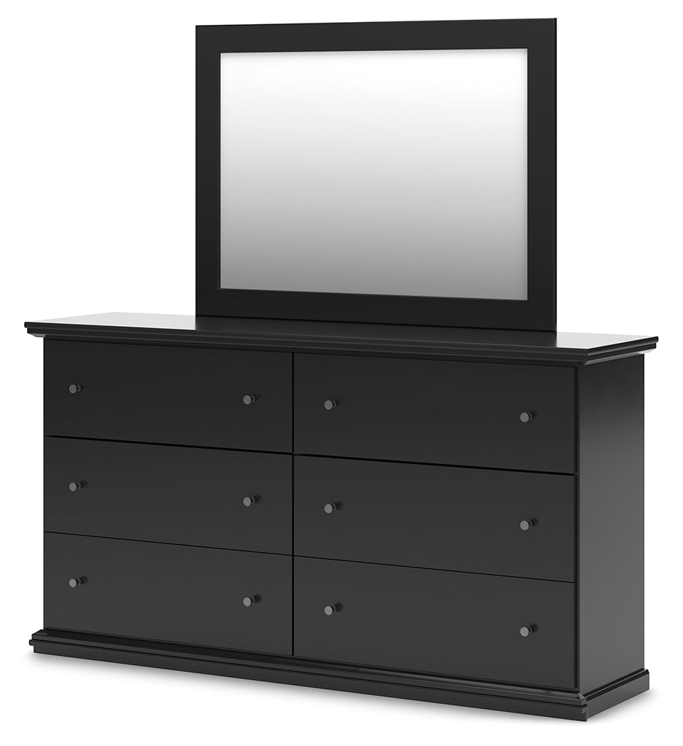 Maribel King Panel Bed with Mirrored Dresser in Black from Ashley - Luna Furniture