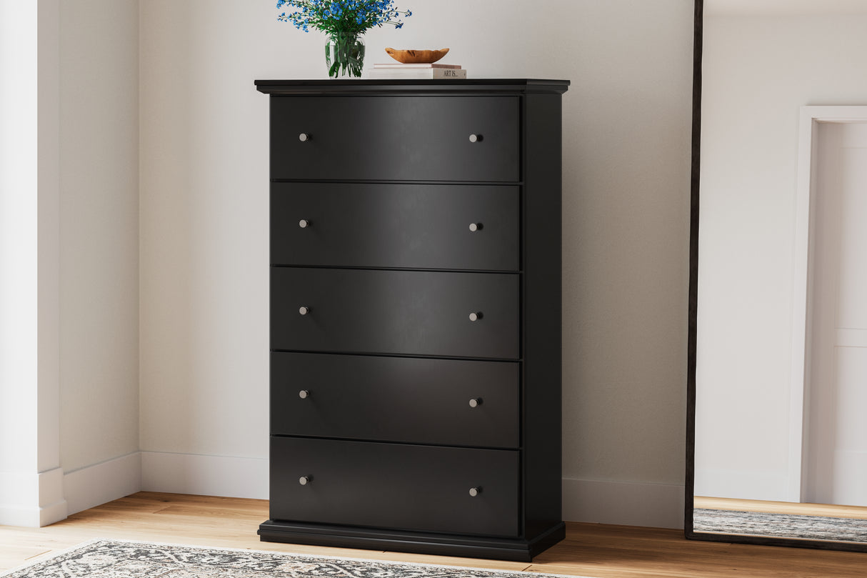 Maribel Queen Panel Bed with Mirrored Dresser, Chest and Nightstand in Black from Ashley Furniture - Luna Furniture