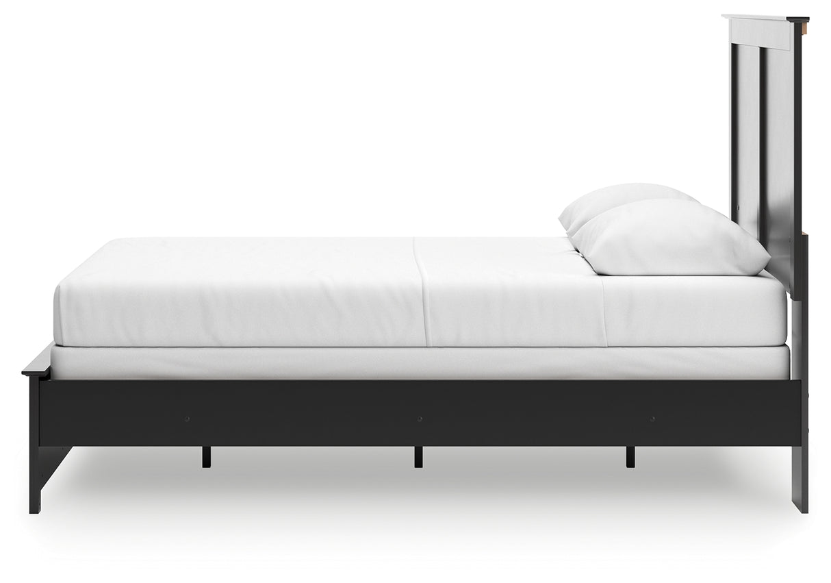 Maribel Queen Panel Bed with Mirrored Dresser and 2 Nightstands in Black from Ashley Furniture - Luna Furniture
