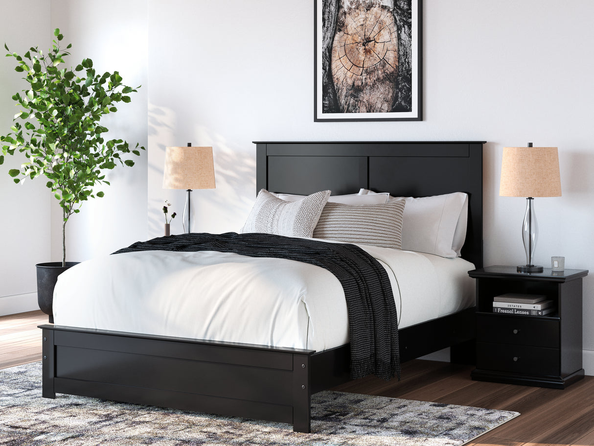 Maribel Queen Panel Bed with Mirrored Dresser and 2 Nightstands in Black from Ashley Furniture - Luna Furniture