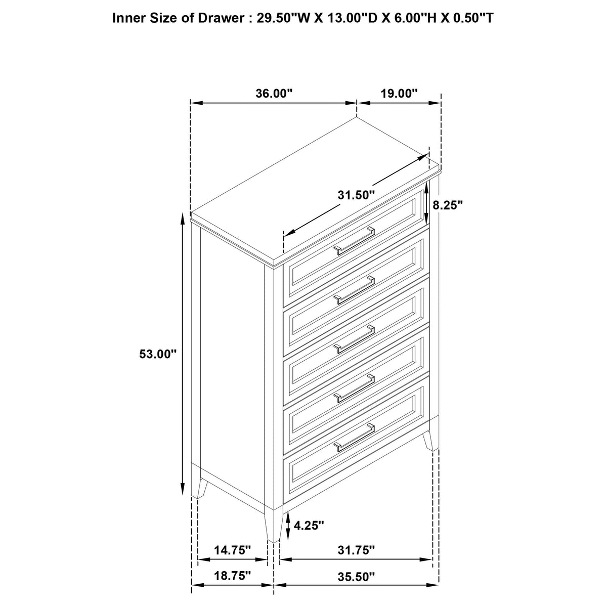 Marielle Distressed White 5-Drawer Bedroom Chest from Coaster - Luna Furniture