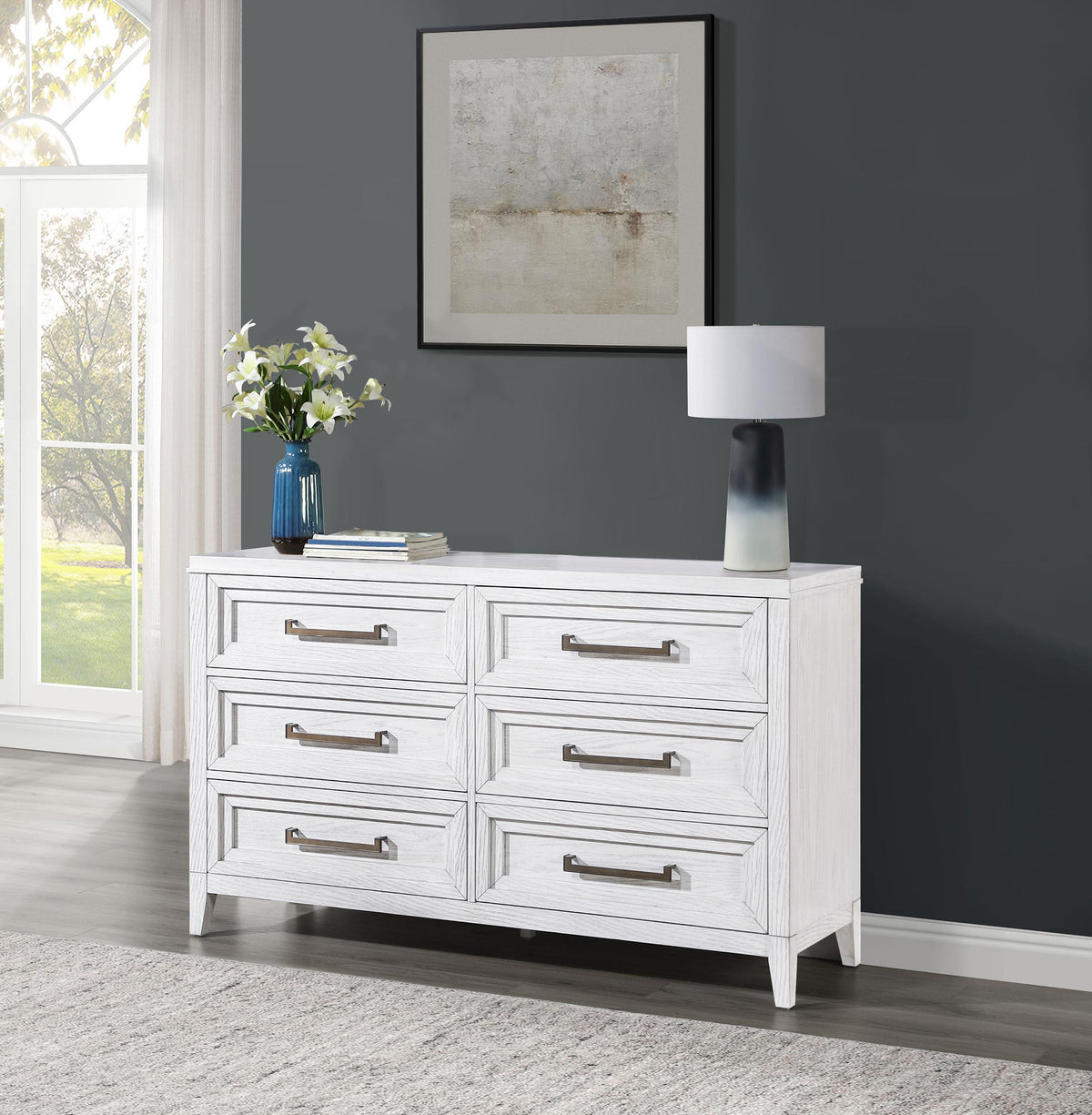 Marielle Distressed White 6-Drawer Bedroom Dresser from Coaster - Luna Furniture