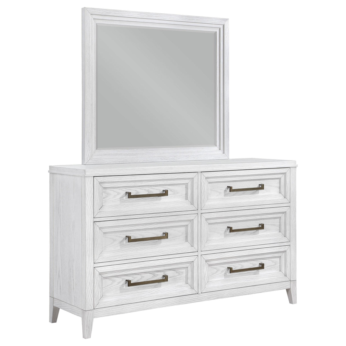 Marielle Distressed White 6-Drawer Dresser with Mirror from Coaster - Luna Furniture