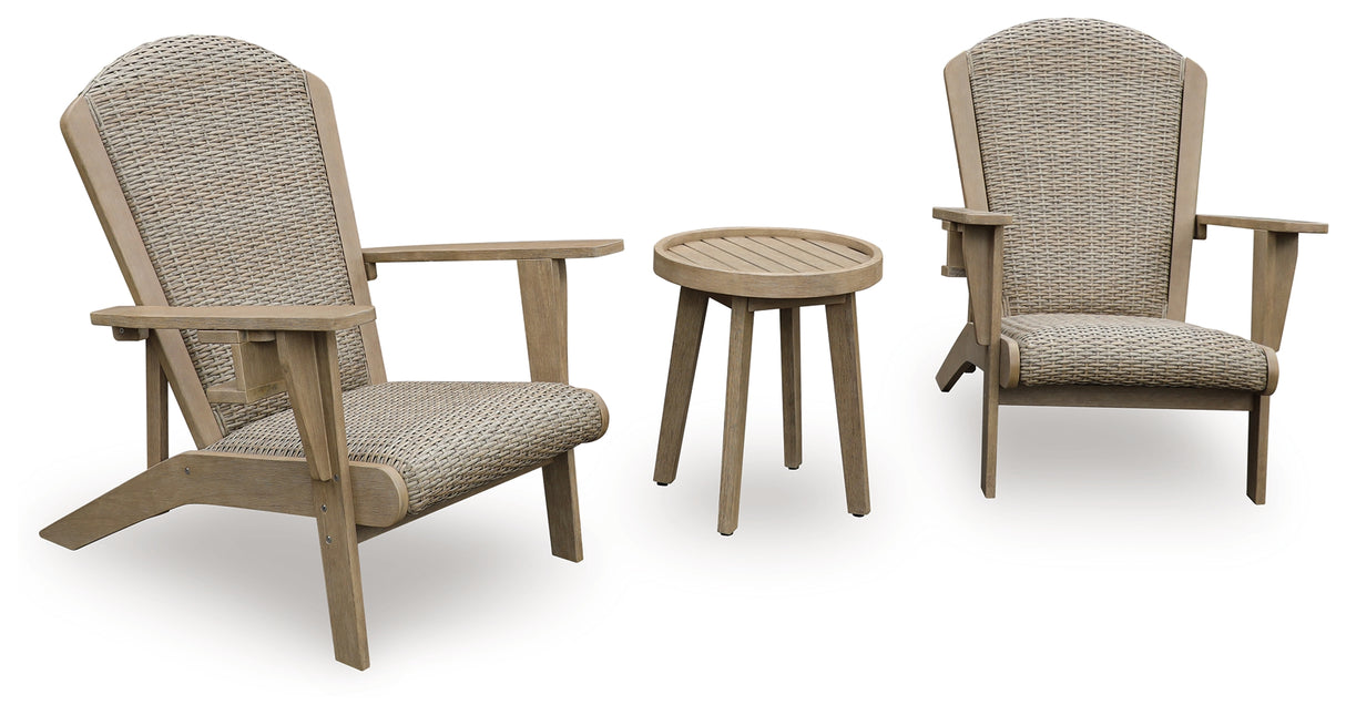 Marina Sun 2 Adirondack Chairs with End table in Beige from Ashley Furniture - Luna Furniture
