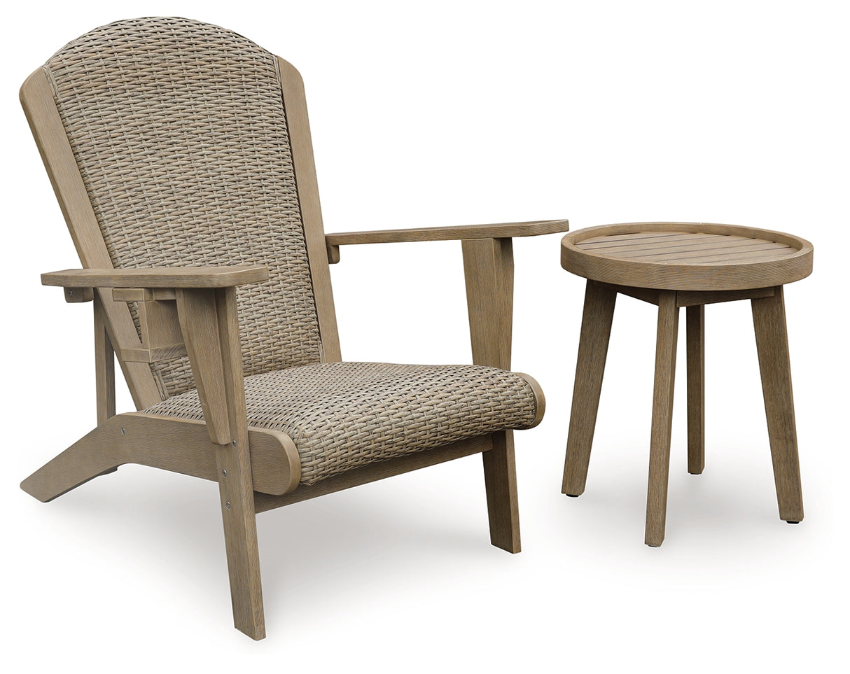 Marina Sun Outdoor Adirondack Chair and End Table in Beige from Ashley Furniture - Luna Furniture