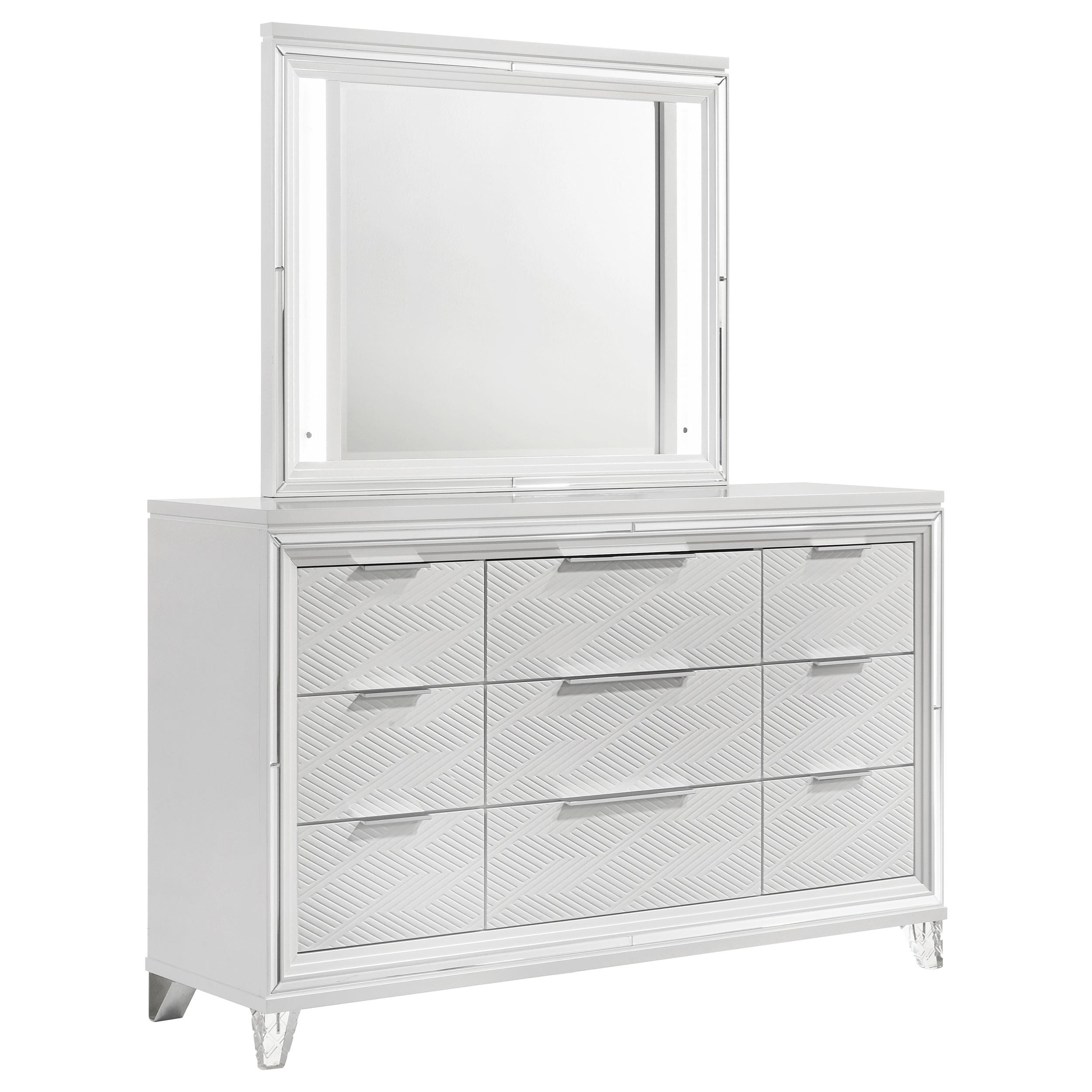 ガウラクラフト HANE RIDE ヘインライド 美品 チェスト スローテーパー Marmore White 9-Drawer Dresser and LED Mirror – Luna Furniture