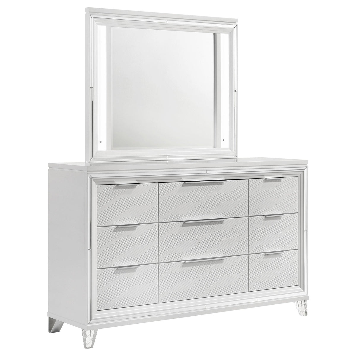 Marmore White 9-Drawer Dresser and LED Mirror Luna Furniture Marmore White 9-Drawer Dresser and LED Mirror Luna Furniture
