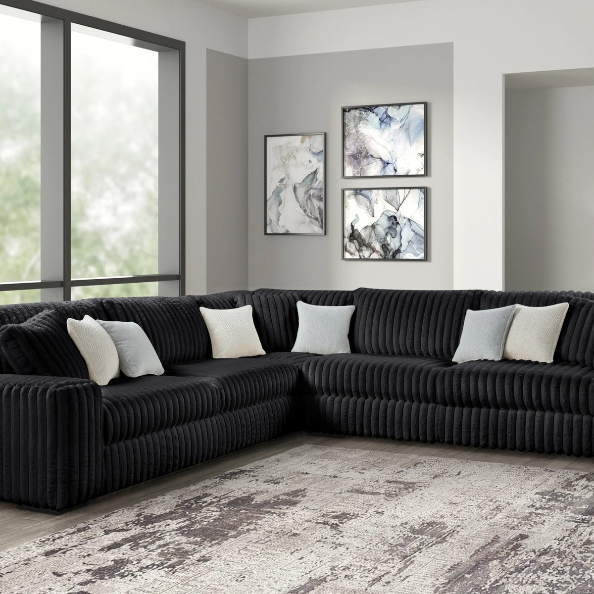 Marshmallow Black Oversized Sectional – Luna Furniture