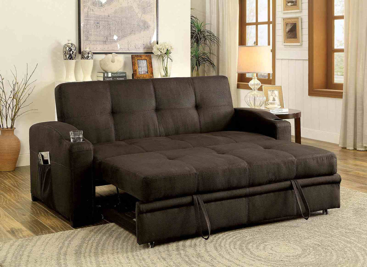 Mavis Dark Brown Futon Sofa from Furniture of America - Luna Furniture
