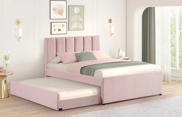 Maya Pink Full Platform Bed with Trundle