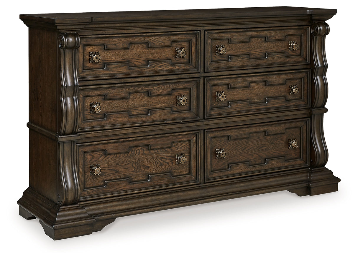 Maylee King Canopy Bed with Dresser and Nightstand in Dark Brown from Ashley - Luna Furniture