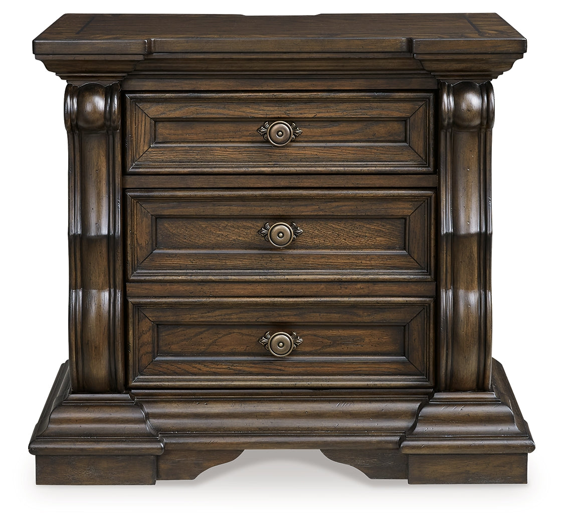 Maylee King Canopy Bed with Mirrored Dresser, Chest and 2 Nightstands in Dark Brown from Ashley - Luna Furniture