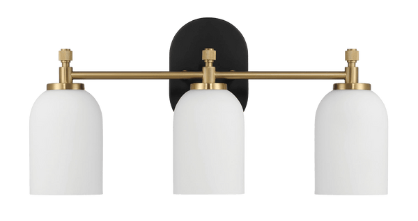 Meadows Three Lights Vanity Brushed Gold Bathroom Wall Light for Bathroom Over Mirror 20.5"W Ć 10.125"H Ć 5.5"E with White Frosted Glass