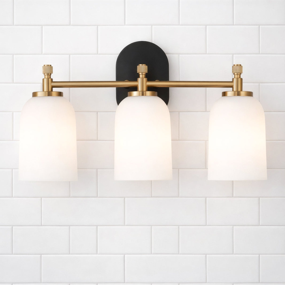 Meadows Three Lights Vanity Brushed Gold Bathroom Wall Light for Bathroom Over Mirror 20.5"W × 10.125"H × 5.5"E with White Frosted Glass from Ashcroft Furniture - Luna Furniture
