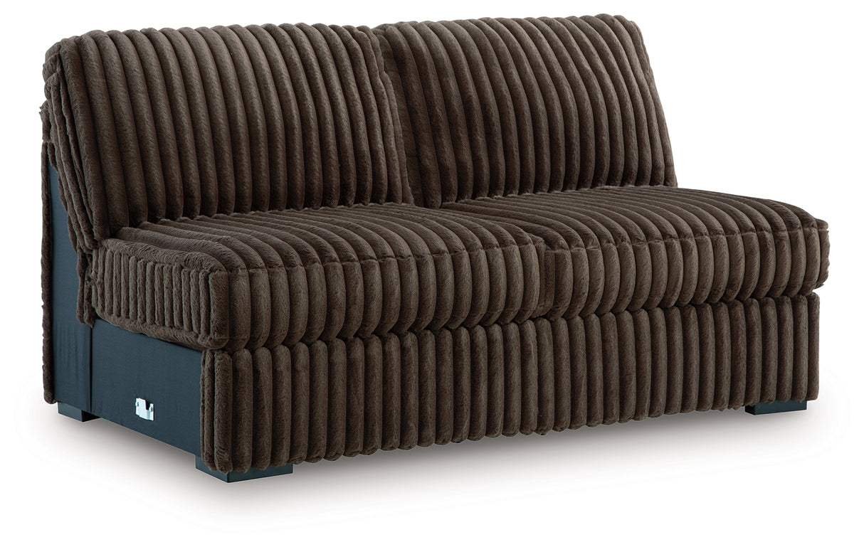 Midnight-Madness Chocolate Armless Loveseat from Ashley Furniture - Luna Furniture