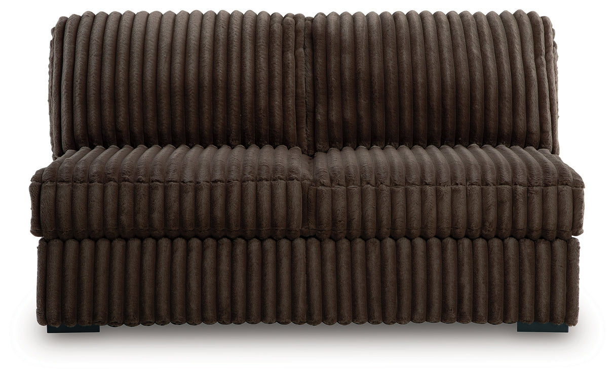 Midnight-Madness Chocolate Armless Loveseat from Ashley Furniture - Luna Furniture