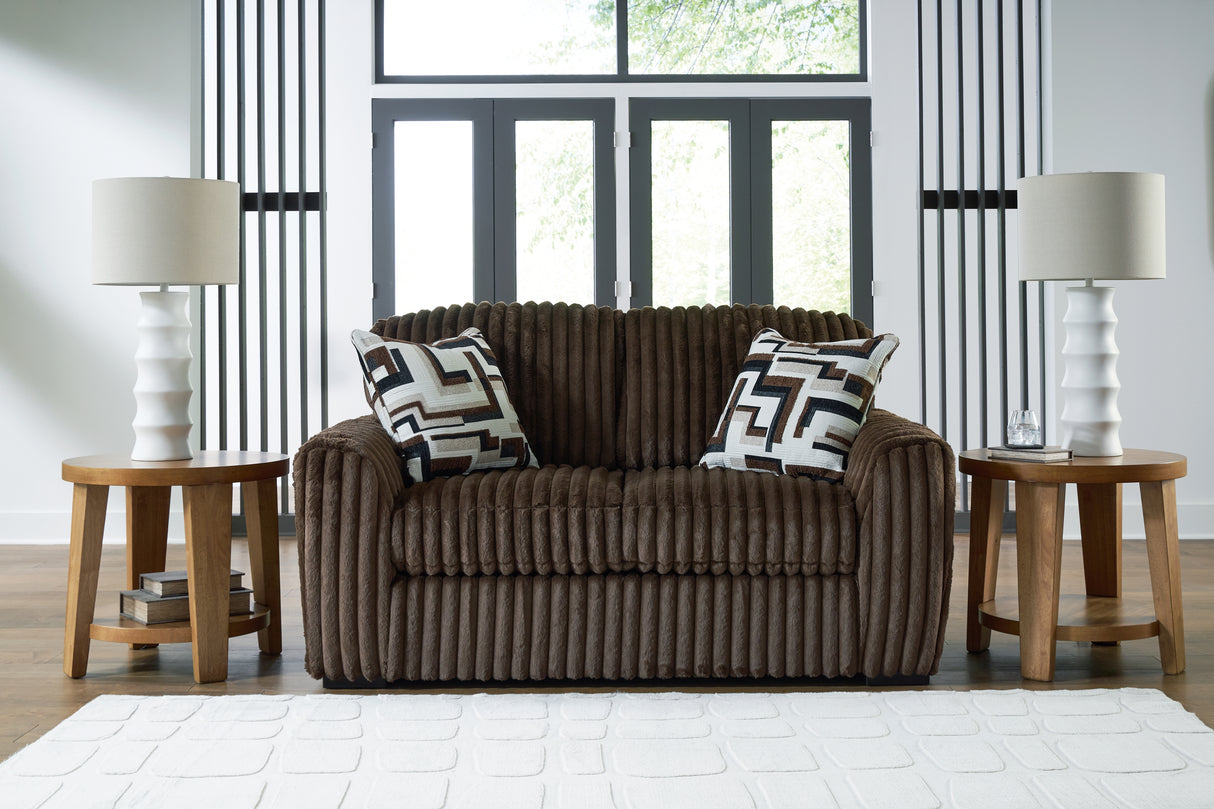 Midnight-Madness Chocolate Loveseat, Oversized Chaise and Ottoman from Ashley Furniture - Luna Furniture