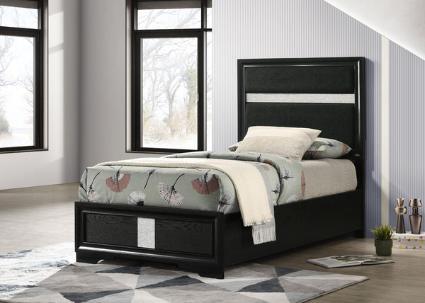 Miranda Black 55-inch Upholstered Twin Panel Bed