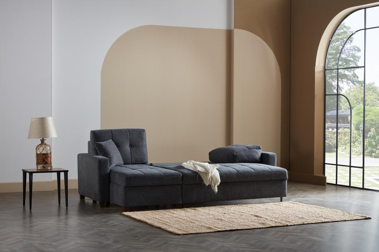 Mocca Dupont Anthracite Storage Sleeper Sofa Chaise from Bellona - Luna Furniture